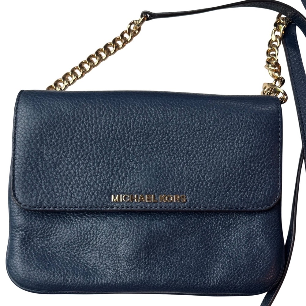Michael Kors Blue Midnight Crossbody Gold Tone Chain Strap Pebbled Leather Bag